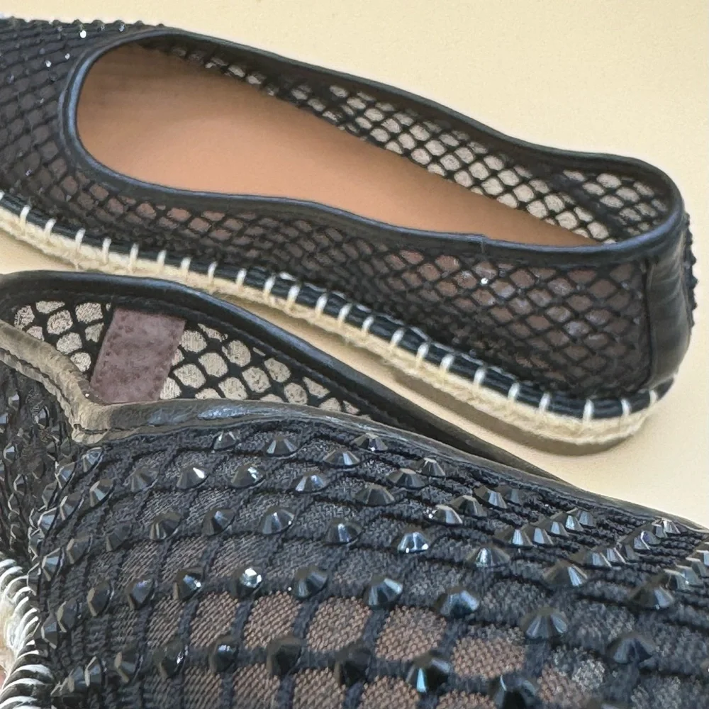 Charles by Charles David Black Beaded Mesh Espadrille‎ Flats, Women’s 6, EUC